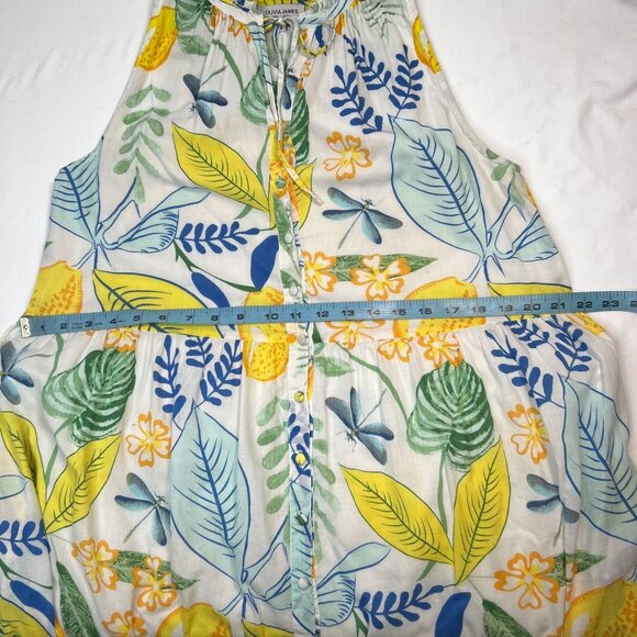 Olivia James Botanical Lemon Print Maxi Dress Tiered Boho Casual Small - Picture 6 of 12